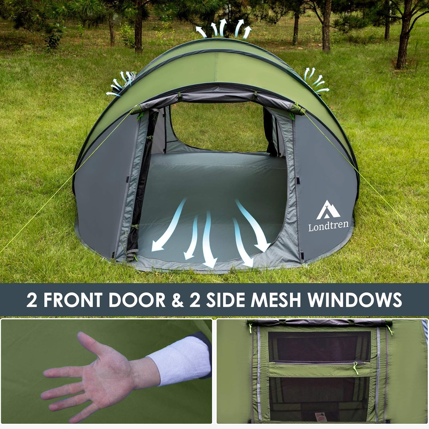 4 Person Easy Pop Up Tent Waterproof Automatic Setup 2 Doors-Instant Family Tents for Camping Hiking & Traveling - Image 4